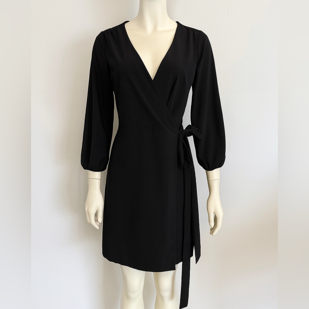J. Crew Black Long Sleeve Wrap Dress